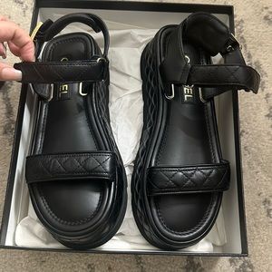 Chanel Quilted Slingback Platform Sandals 39